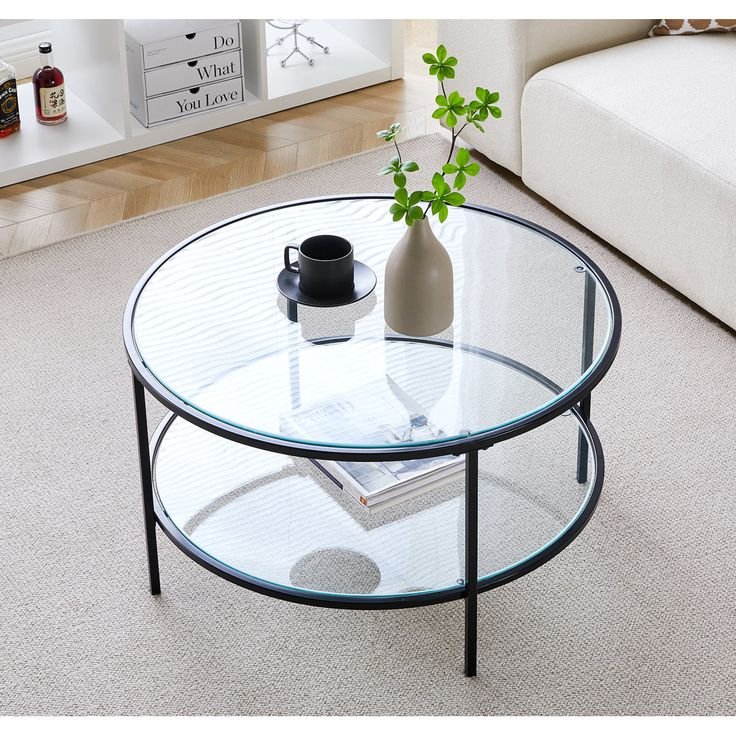 Home angella round coffee table (80cm) in golden metal legs
