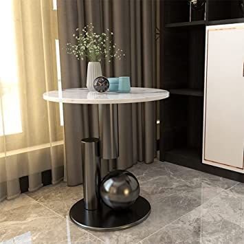 Home light luxury marble side table, modern living room coffee table small round table stable bedside table simple and creative corner table mahfei (color white a, size 65x60cm)