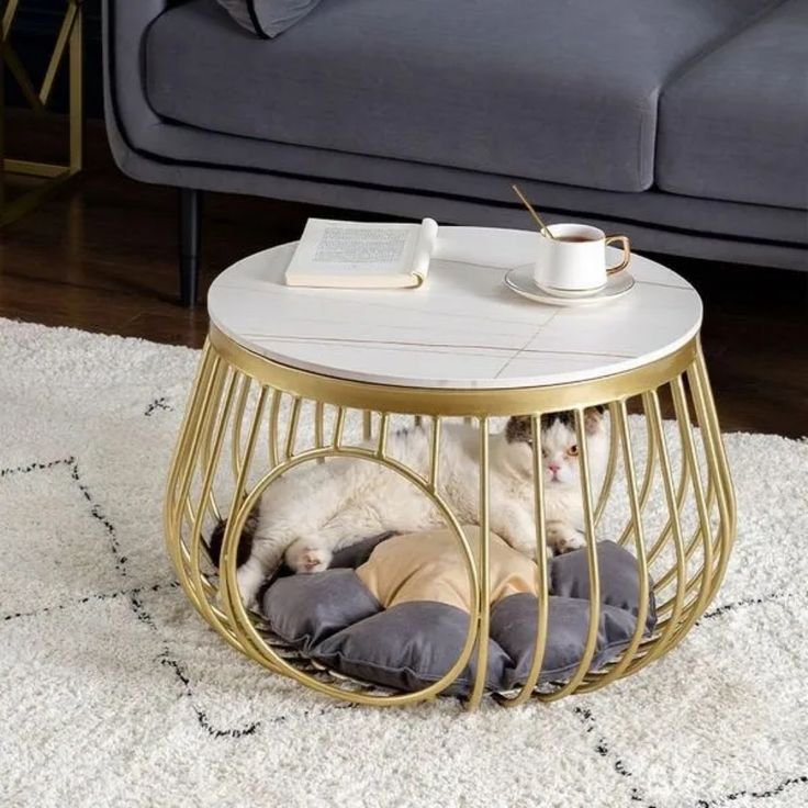 Home nordic creative wrought iron living room side table cat pet rock slab home furniture table cat nest gold console table